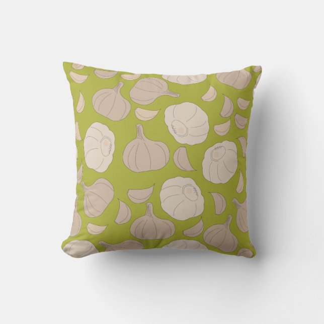 Garlic Pattern - Garlic Cloves & Bulb Throw Pillow (Front)