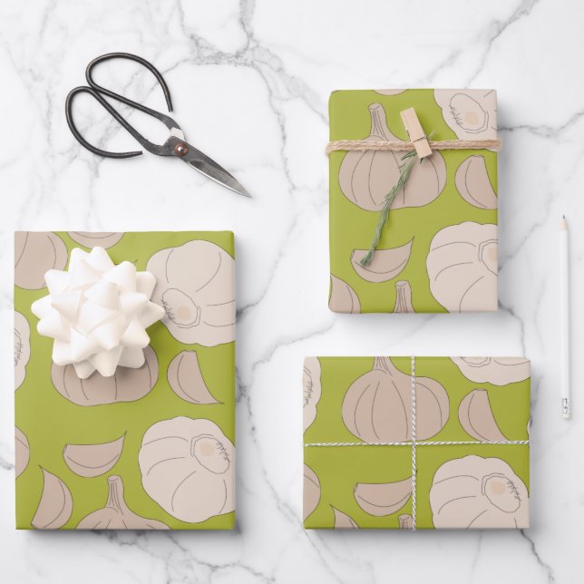 Garlic Pattern - Garlic Cloves & Bulb Wrapping Paper Sheets (Front)