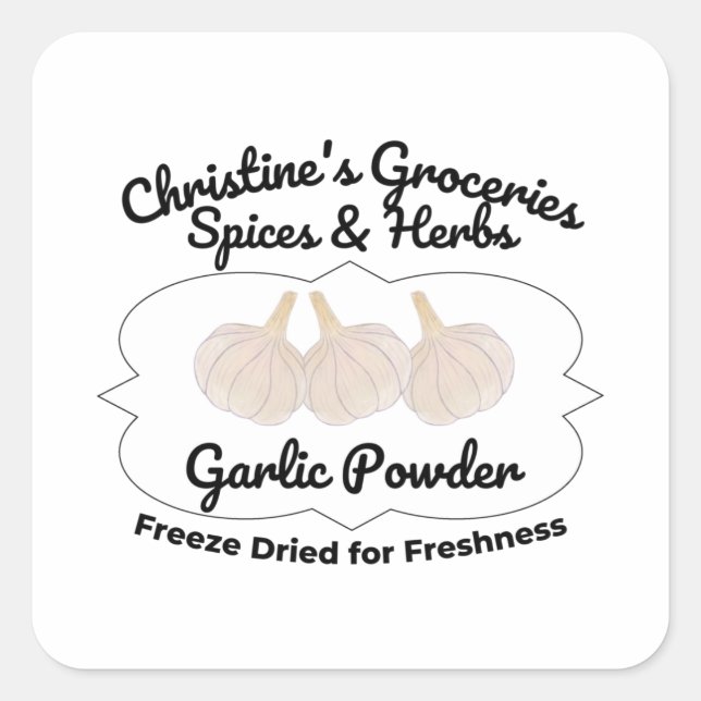 Garlic Powder spice jar. Square Sticker (Front)