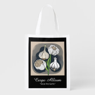 Garlic Quartet: Monochromatic Elegance Grocery Bag