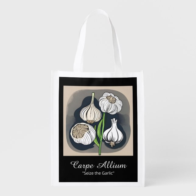 Garlic Quartet: Monochromatic Elegance Grocery Bag (Front)