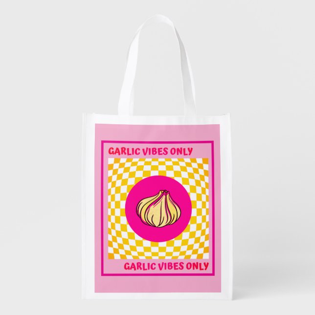 Garlic Vibes Only: Retro Cool Reusable Grocery Bag (Front)