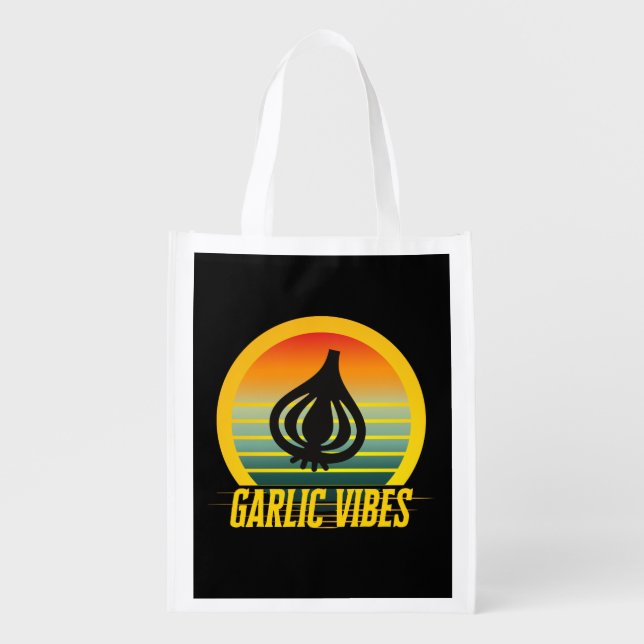 Garlic Vibes Retro 70s Sunset Bulb Grocery Bag (Front)