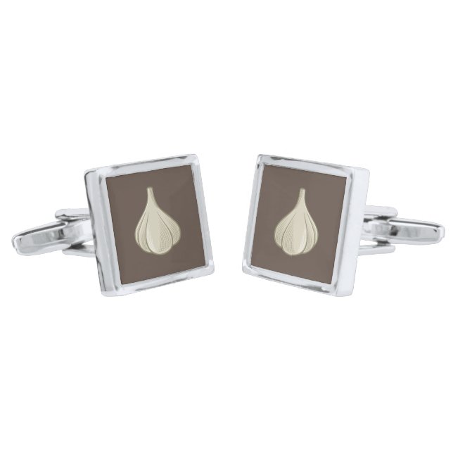Garlic Woodcut Icon Cufflinks (Angled)