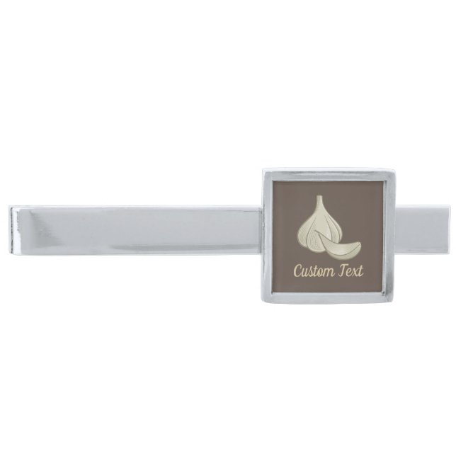 Garlic Woodcut Icon Silver Finish Tie Bar (Front)