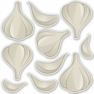 Garlic Woodcut Icon Sticker Set