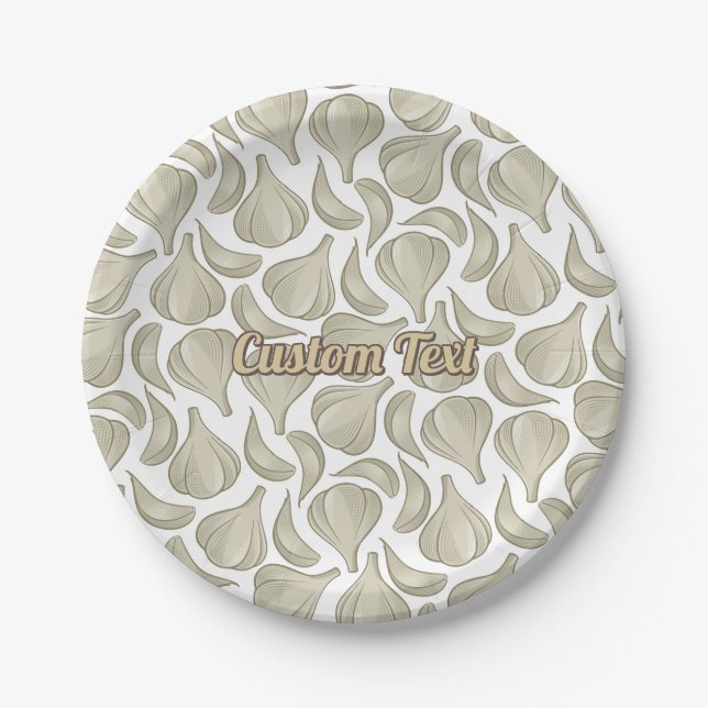 Garlic Woodcut Pattern Paper Plates (Front)
