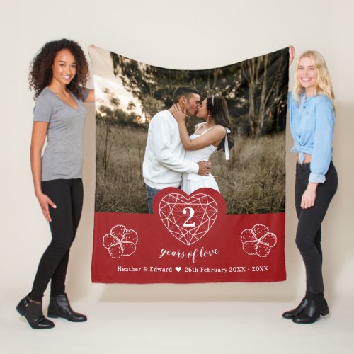 Garnet 2nd Wedding Anniversary heart red cotton Fleece Blanket