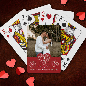 Garnet 2nd Wedding Anniversary Heart Red Cotton Playing Cards by mylittleedenweddings at Zazzle