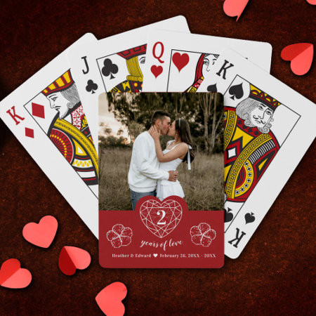 Garnet 2nd Wedding Anniversary Heart Red Cotton Playing Cards