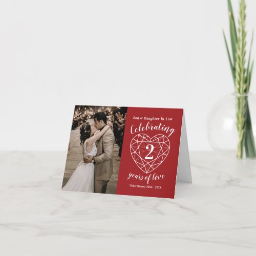 Garnet 2nd Wedding Anniversary outline heart red Card