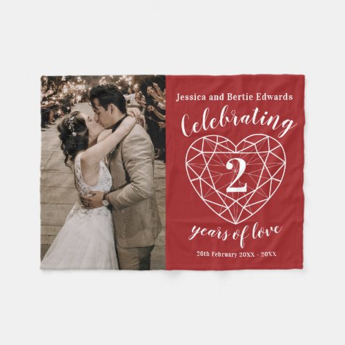 Garnet 2nd Wedding Anniversary outline heart red Fleece Blanket