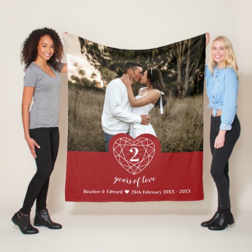 Garnet 2nd Wedding Anniversary outline heart red Fleece Blanket