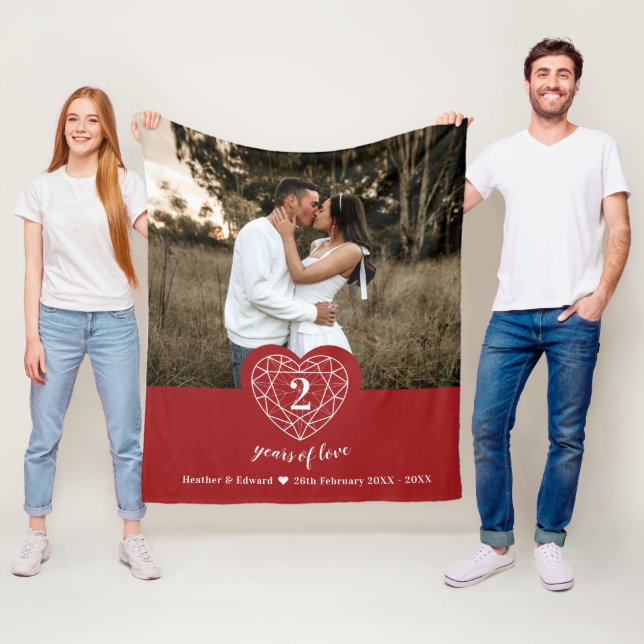Garnet 2nd Wedding Anniversary outline heart red Fleece Blanket (In Situ)