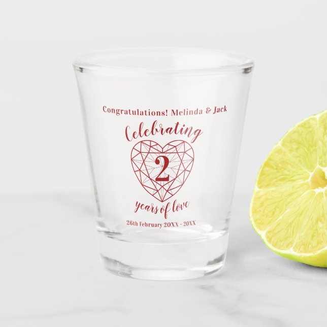 Garnet 2nd Wedding Anniversary outline heart Shot Glass (Front)