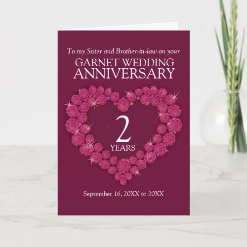 Garnet 2nd wedding anniversary red sister card