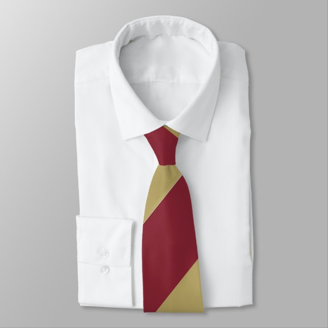 Garnet and Gold Broad Regimental Stripe Neck Tie (Tied)