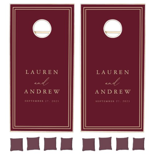 Garnet and Gold Minimalist Personalized Cornhole Set