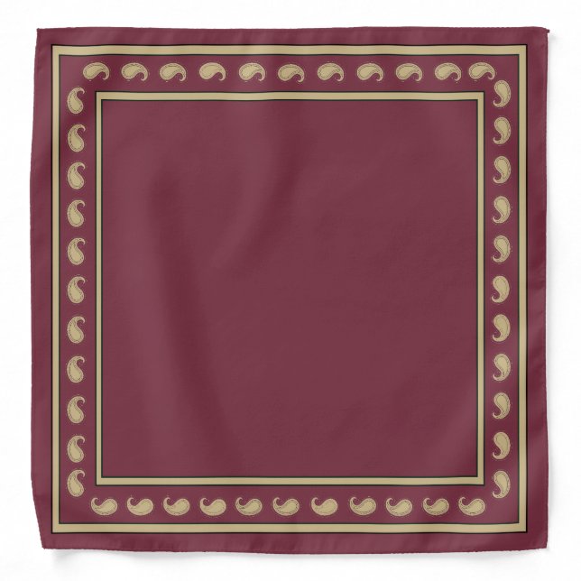 Garnet and Gold Paisley Pattern Florida Bandana (Front)