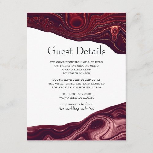 Garnet and Gold Strata Agate Wedding Guest Details Enclosure Card