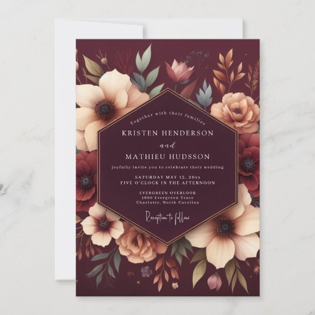 Garnet Anemone Wedding Invitation (Front)