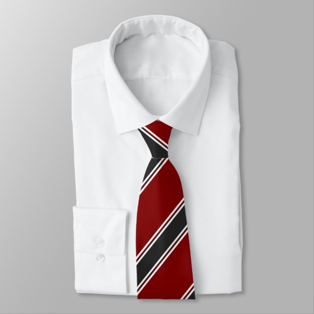 Garnet Black and White Regimental Stripe Tie (Tied)