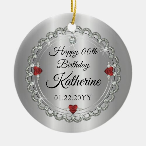 Garnet  Diamonds January Birthstone Birthday Ceramic Ornament