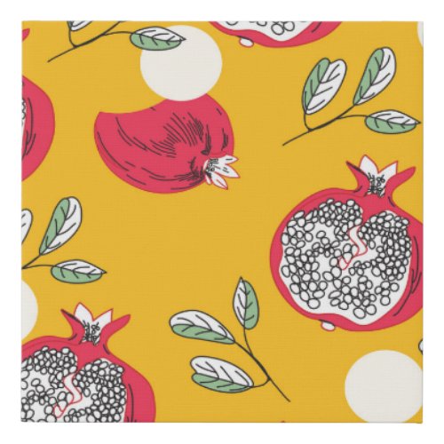 Garnet Fruit Hand_Drawn Vintage Pattern Faux Canvas Print