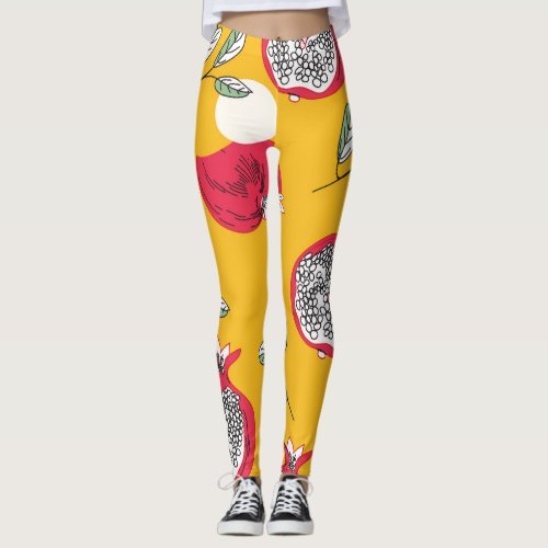 Garnet Fruit Hand_Drawn Vintage Pattern Leggings