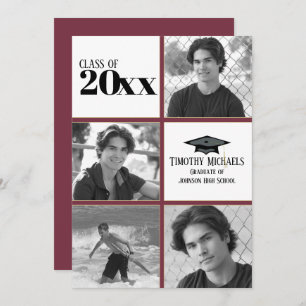 Garnet & Gold Grad Invitation, Matte 7" x 5" Card