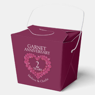 Garnet heart 2nd wedding anniversary custom red favor boxes