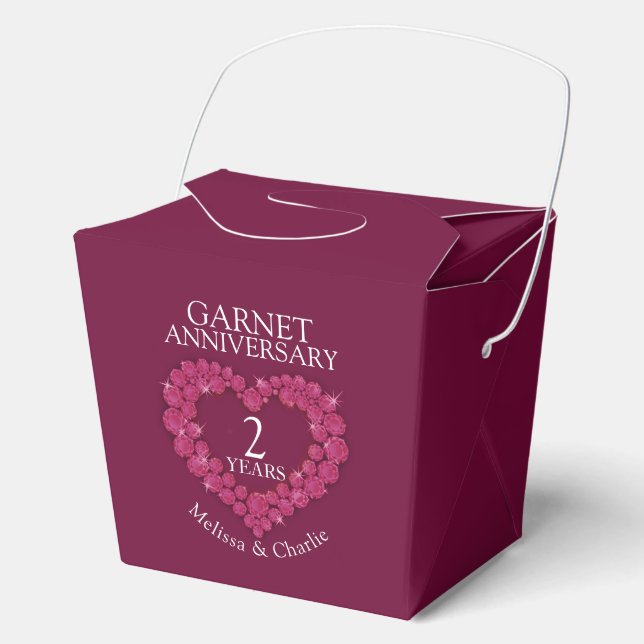 Garnet heart 2nd wedding anniversary custom red favor boxes (Front)