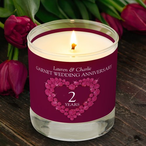 Garnet heart 2nd wedding anniversary custom  scented candle