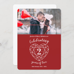 Garnet heart anniversary 2 years photo invitations