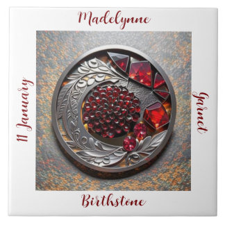 Garnet January Birthstone Name Art Ceramic Tile