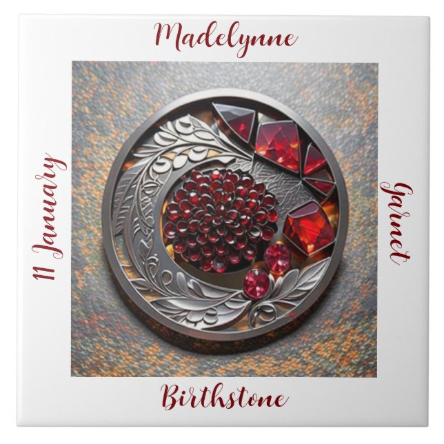 Garnet January Birthstone Name Art Ceramic Tile (Front)