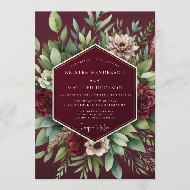 Garnet Lush Botanical Wedding Invitation (Front)