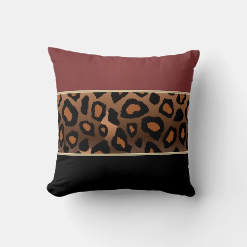 Garnet Red and Black Leopard Animal Pattern Throw Pillow