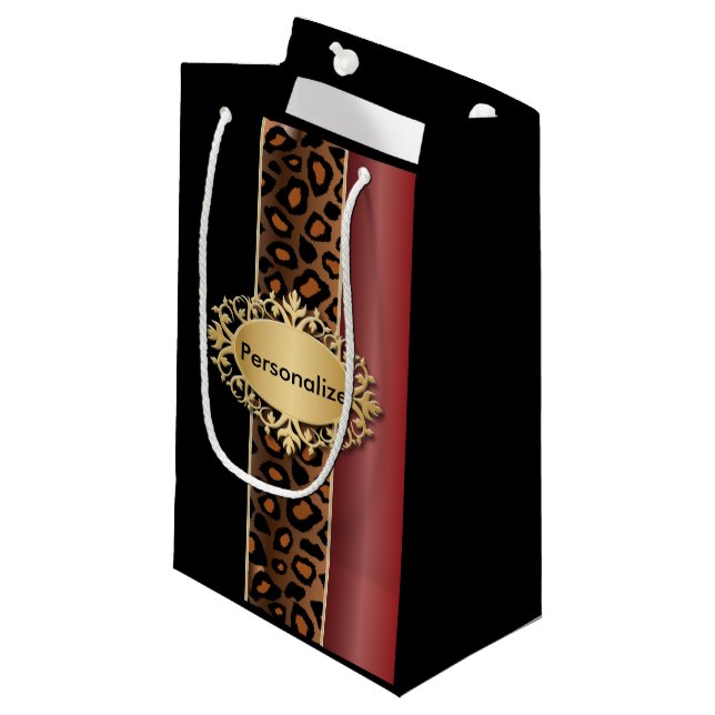 Garnet Red and Black Leopard Pattern Small Gift Bag (Front Angled)