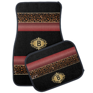 Garnet Red and Jaguar Animal Print Monogram Car Mat