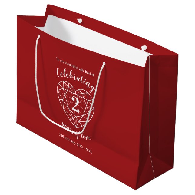 Garnet red Anniversary 2 years personalized Large Gift Bag (Front Angled)
