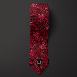 Garnet Red Botanical Monogram Neck Tie