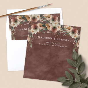 Garnet Red Cottagecore Watercolor Floral Wedding Envelope Liner