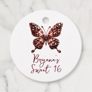 Garnet Red Crystal Butterfly January Birthstone Favor Tags