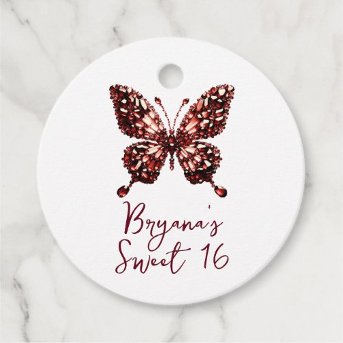Garnet Red Crystal Butterfly January Birthstone Favor Tags