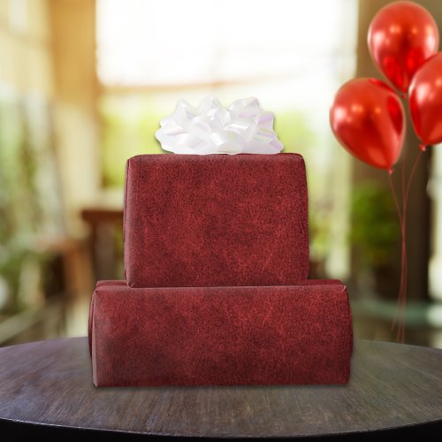 Garnet Red Old World Faux Leather Wrapping Paper