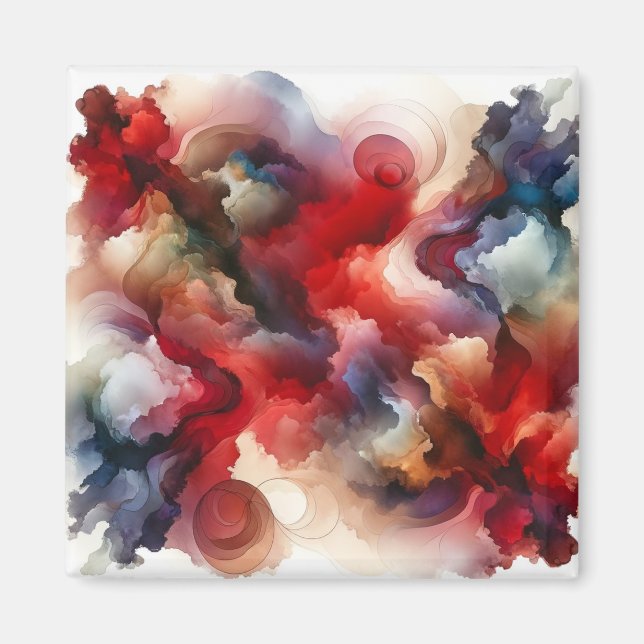 Garnet Red Smokey Abstract Watercolor Cloud Magnet (Front)