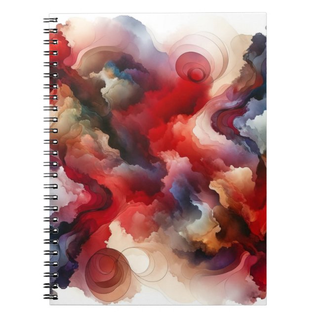 Garnet Red Smokey Abstract Watercolor Cloud Notebook (Front)