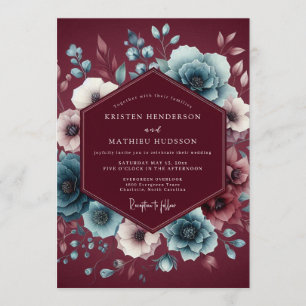 Garnet Slate Moody Bloom Wedding Invitation