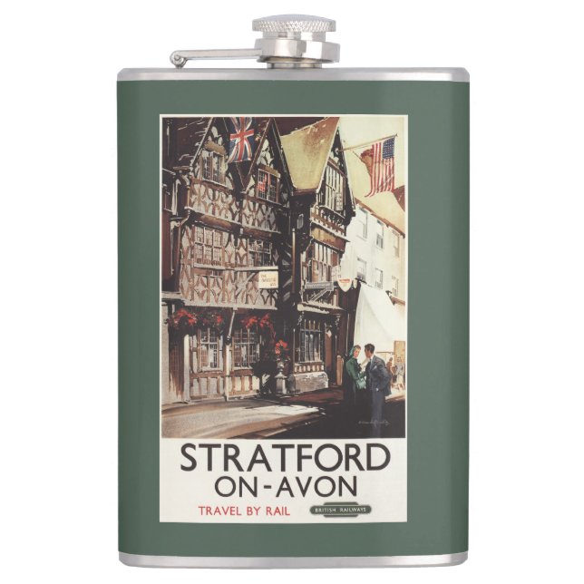 Garrick Inn and Harvard House Rail Poster Hip Flask (Front)